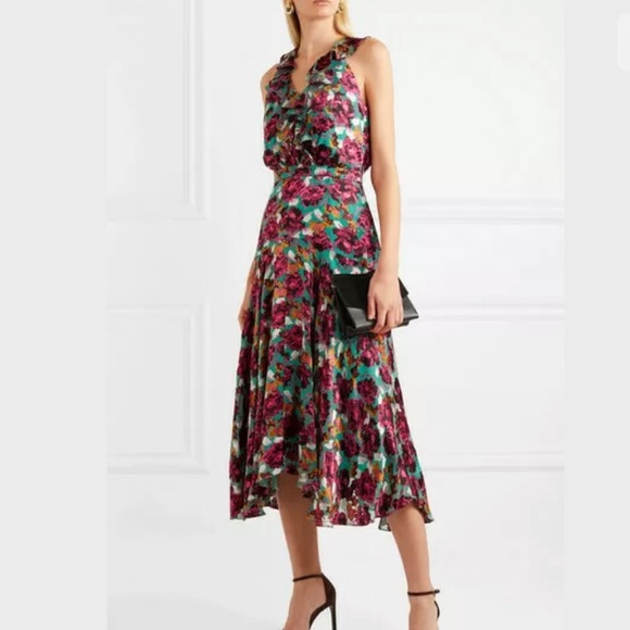 SALONI Dresses & Skirts - SALONI Floral Midi Dress in Fuchsia, Teal and Black